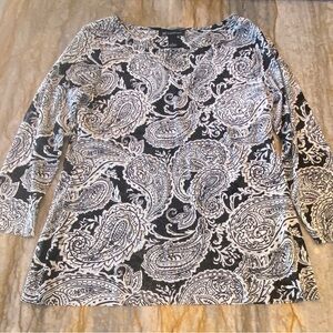 INC International Concepts Black and White Sheer Paisley Blouse